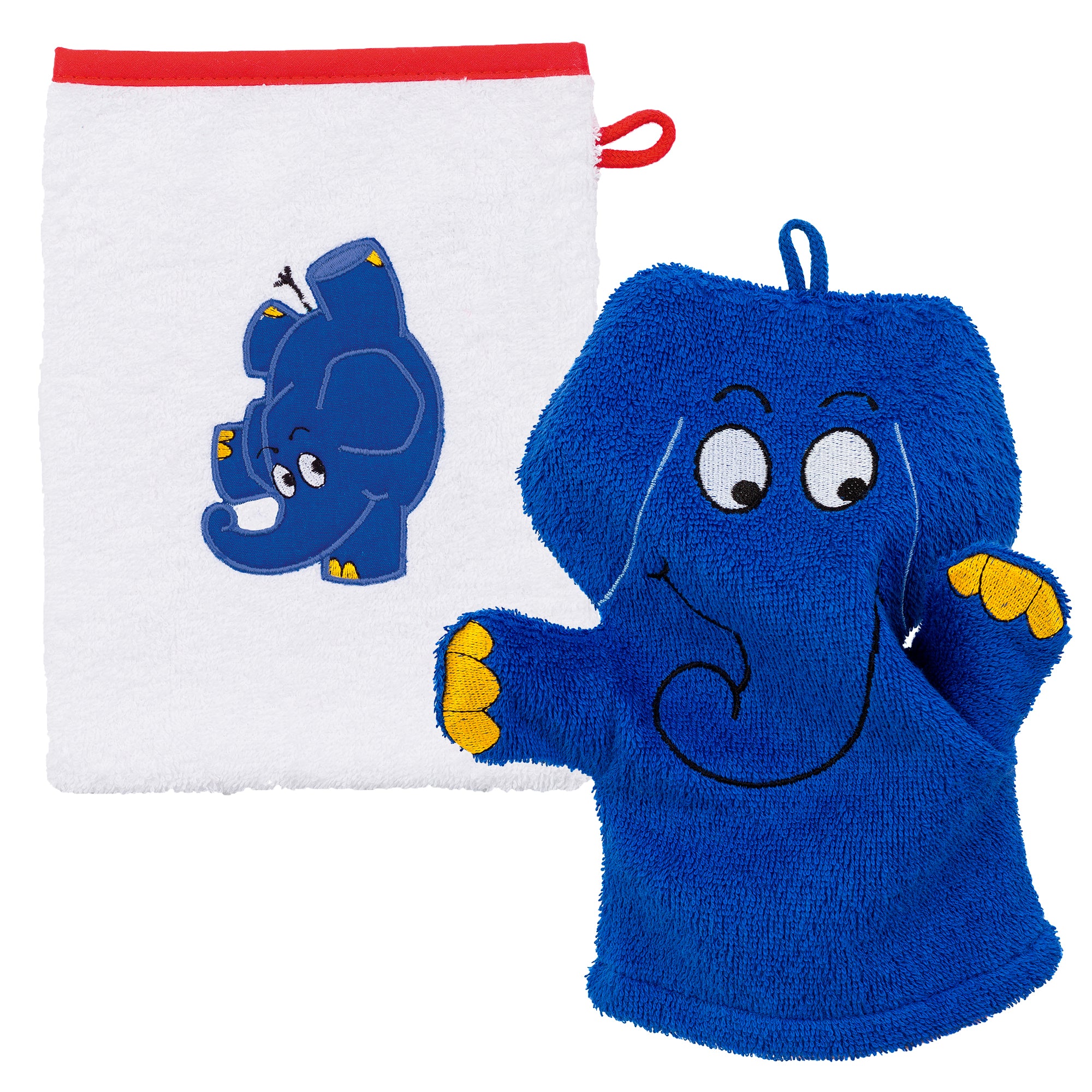Set 2-tlg. Blauer Elefant, 2 Waschhandschuhe