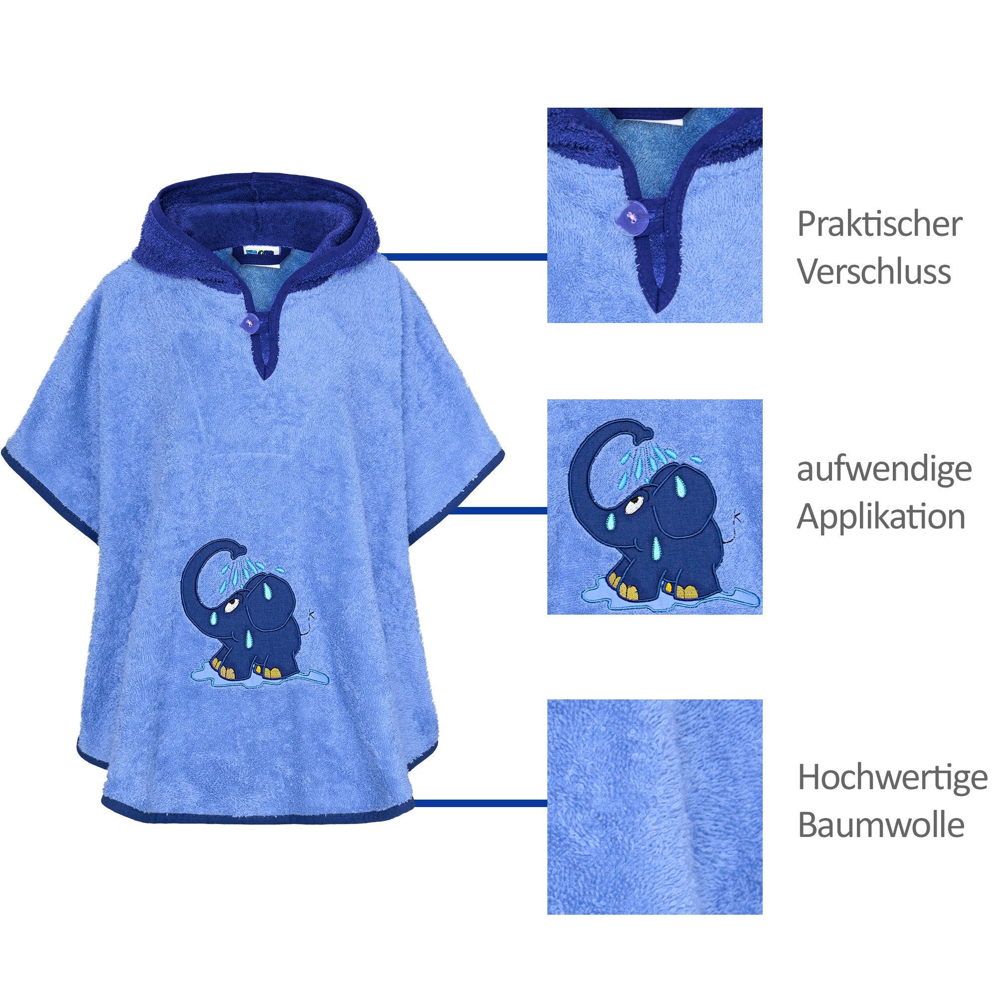 Badeponcho blauer Elefant, Größe 1 - 4 Jahre - Smithy