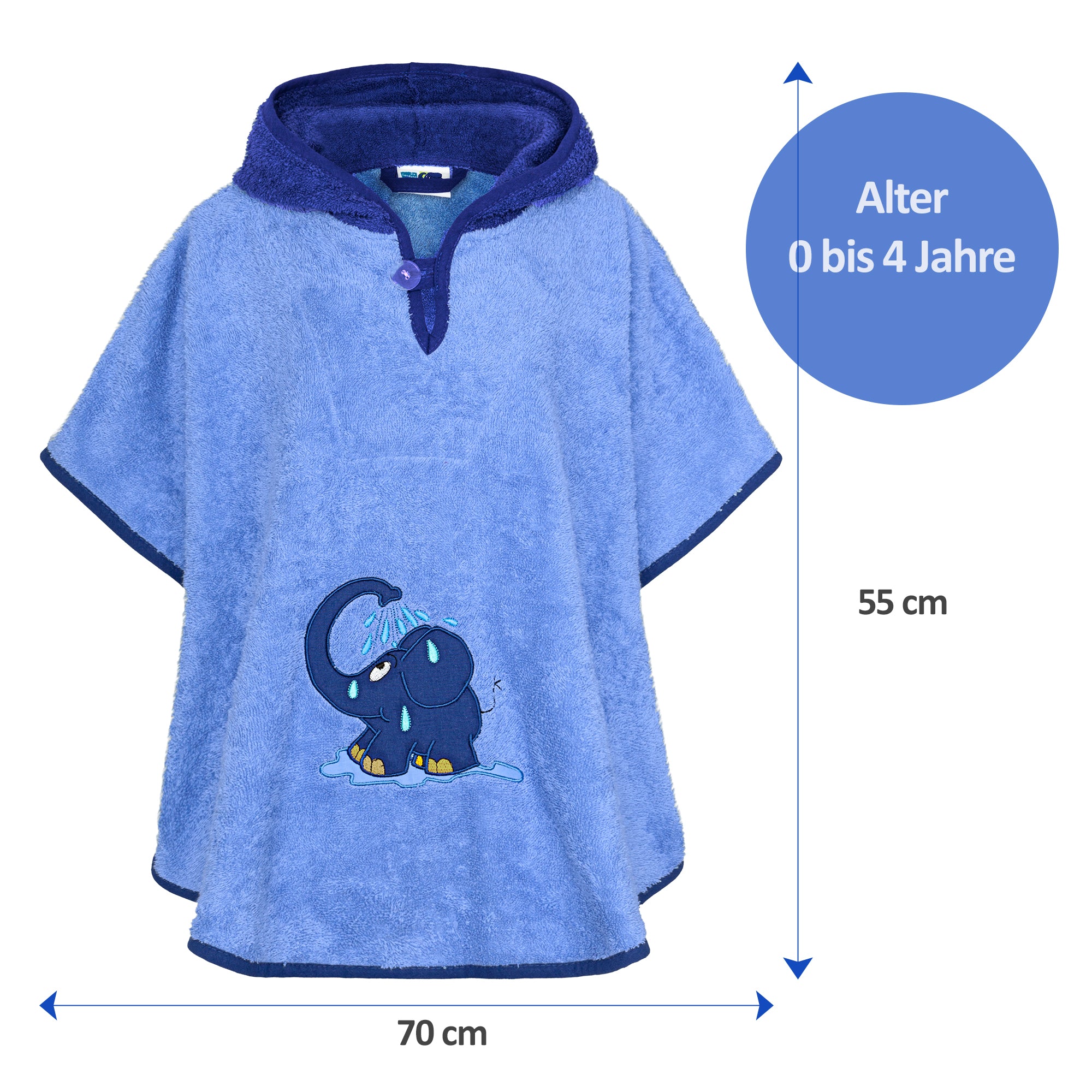 Badeponcho blauer Elefant, Größe 1 - 4 Jahre - Smithy
