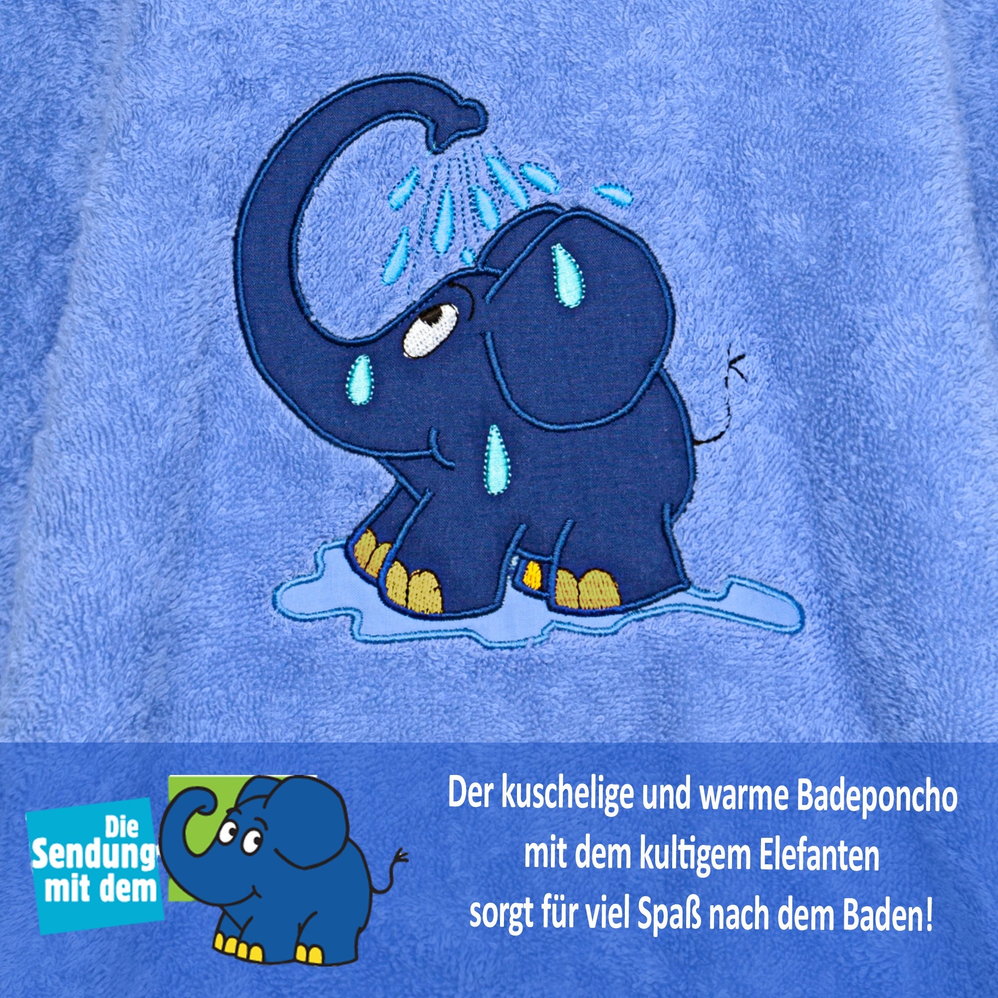 Badeponcho blauer Elefant, Größe 1 - 4 Jahre - Smithy