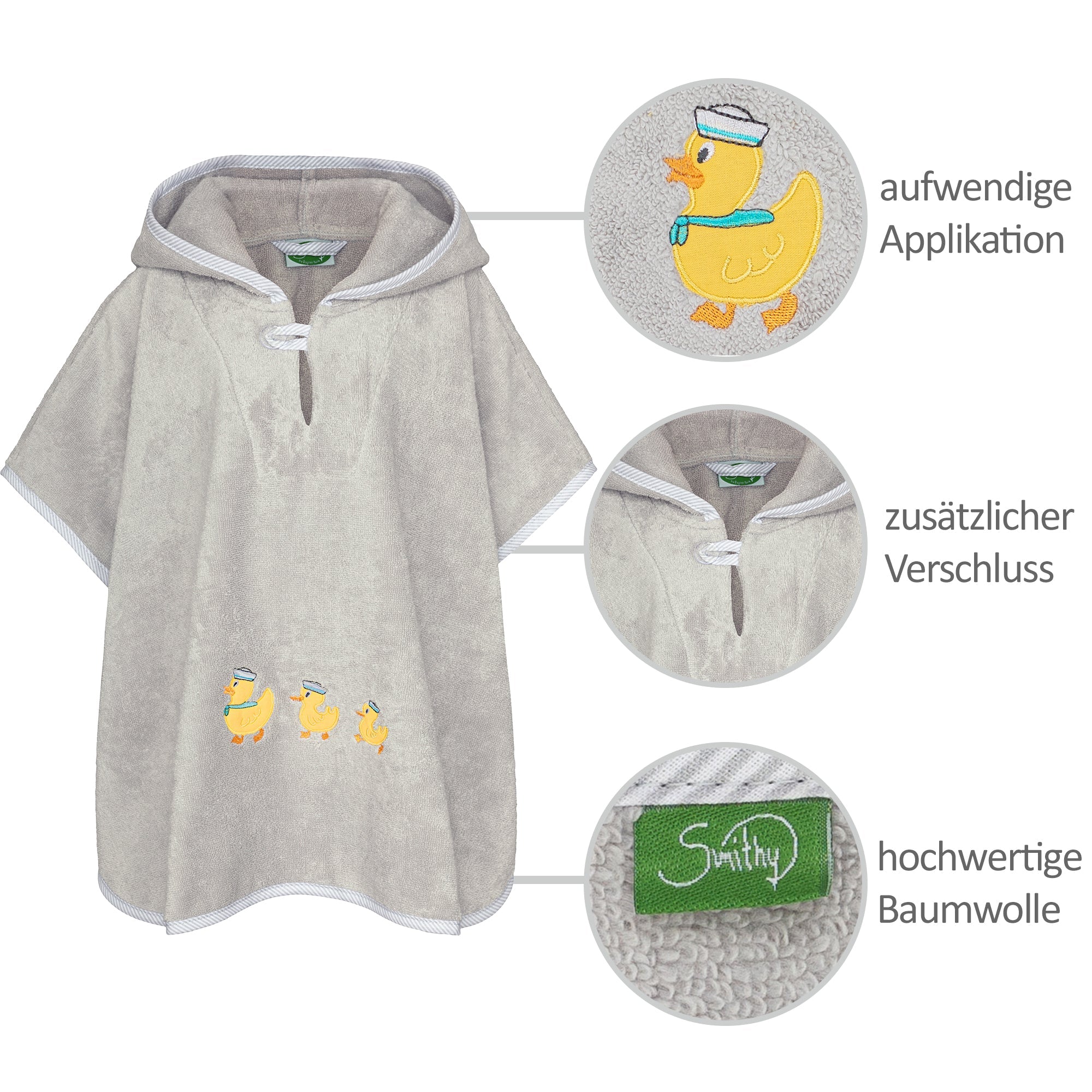 Badeponcho Premium Baumwolle, grau - Smithy