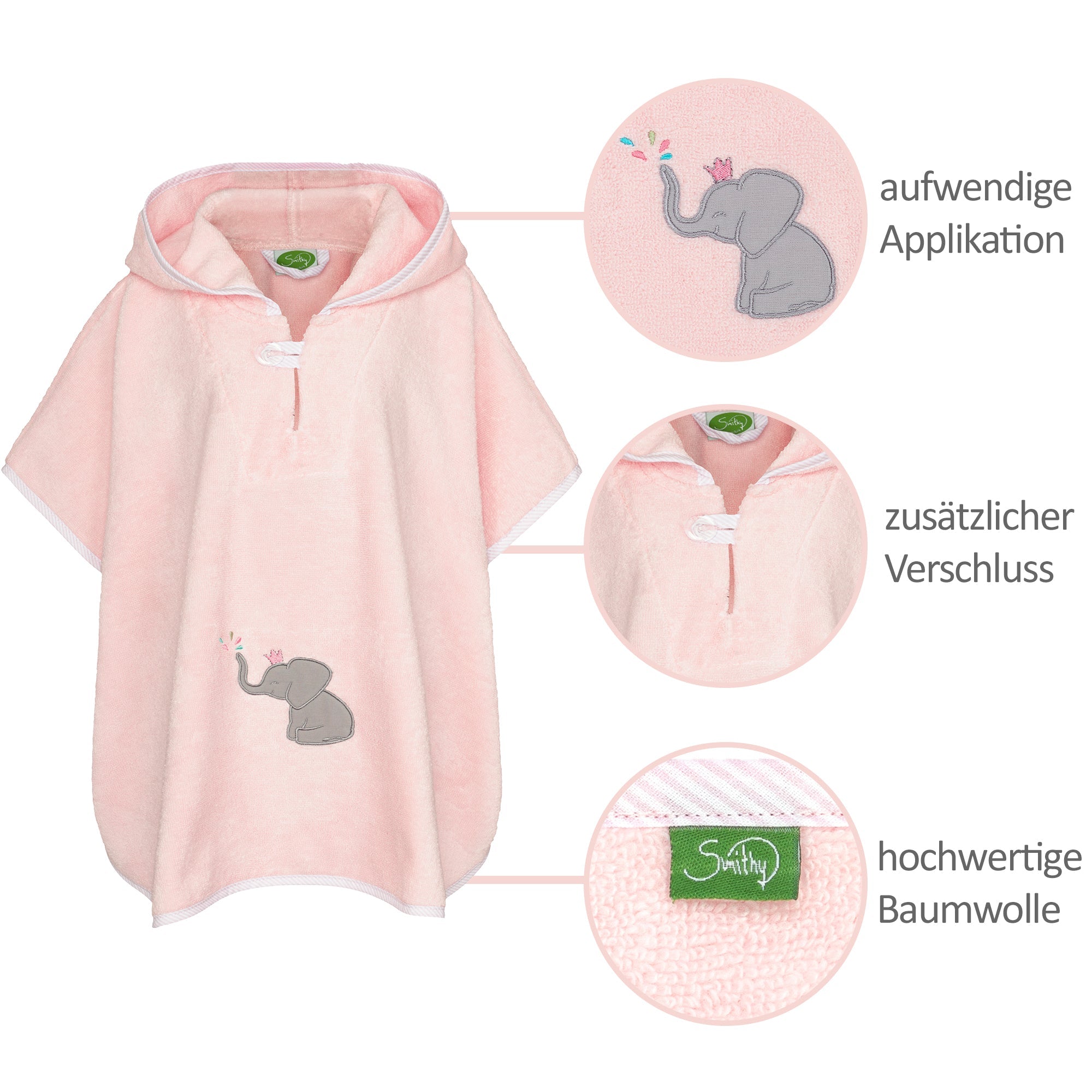 Badeponcho Premium Baumwolle, rosa - Smithy