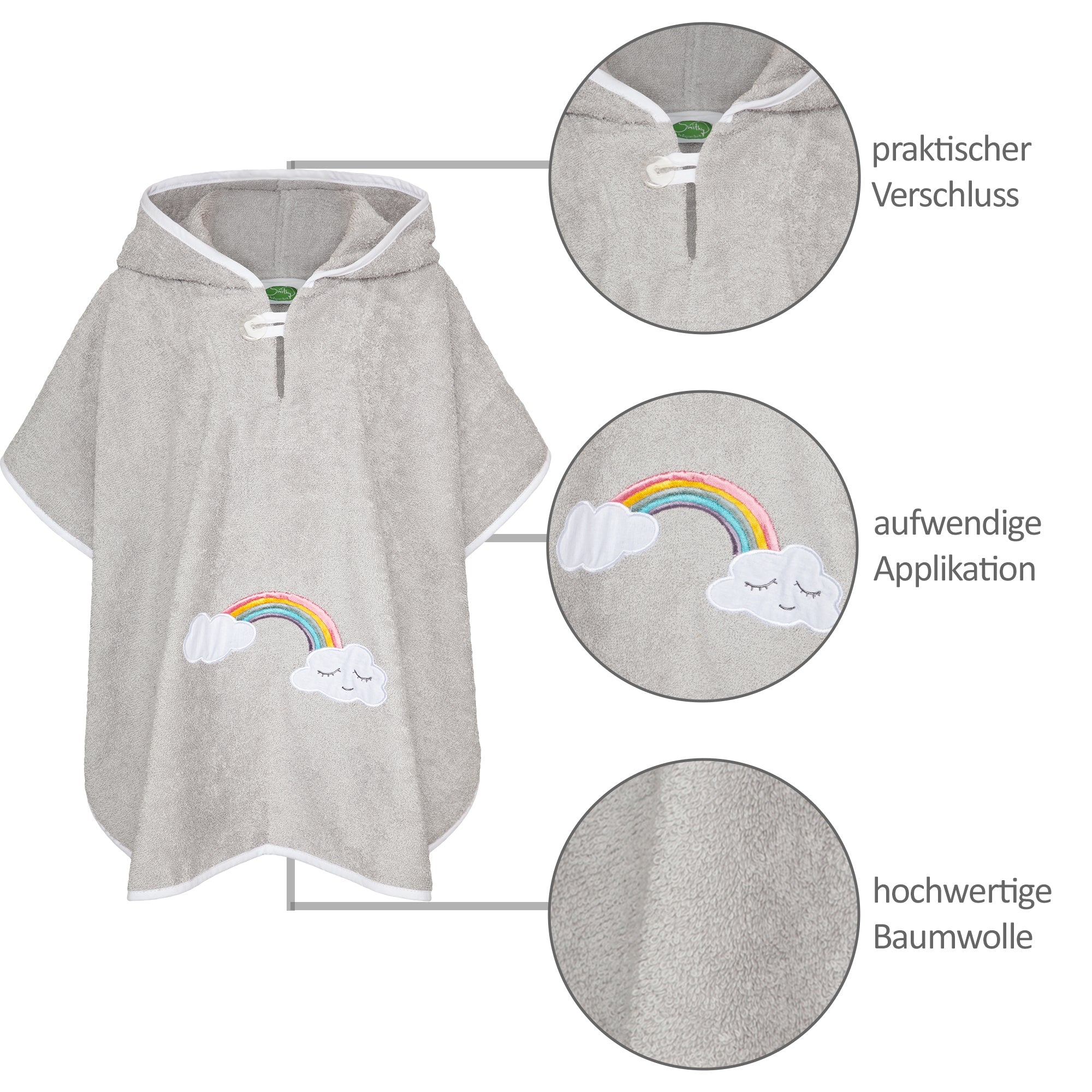 Badeponcho Wolke Regenbogen, Größe 1 bis 4 Jahre - Smithy