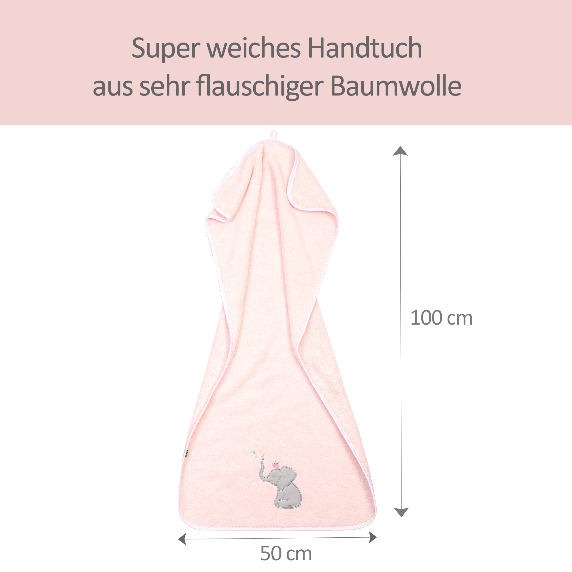 Handtuch Elefant, rosa, 50 x 100 cm - Smithy