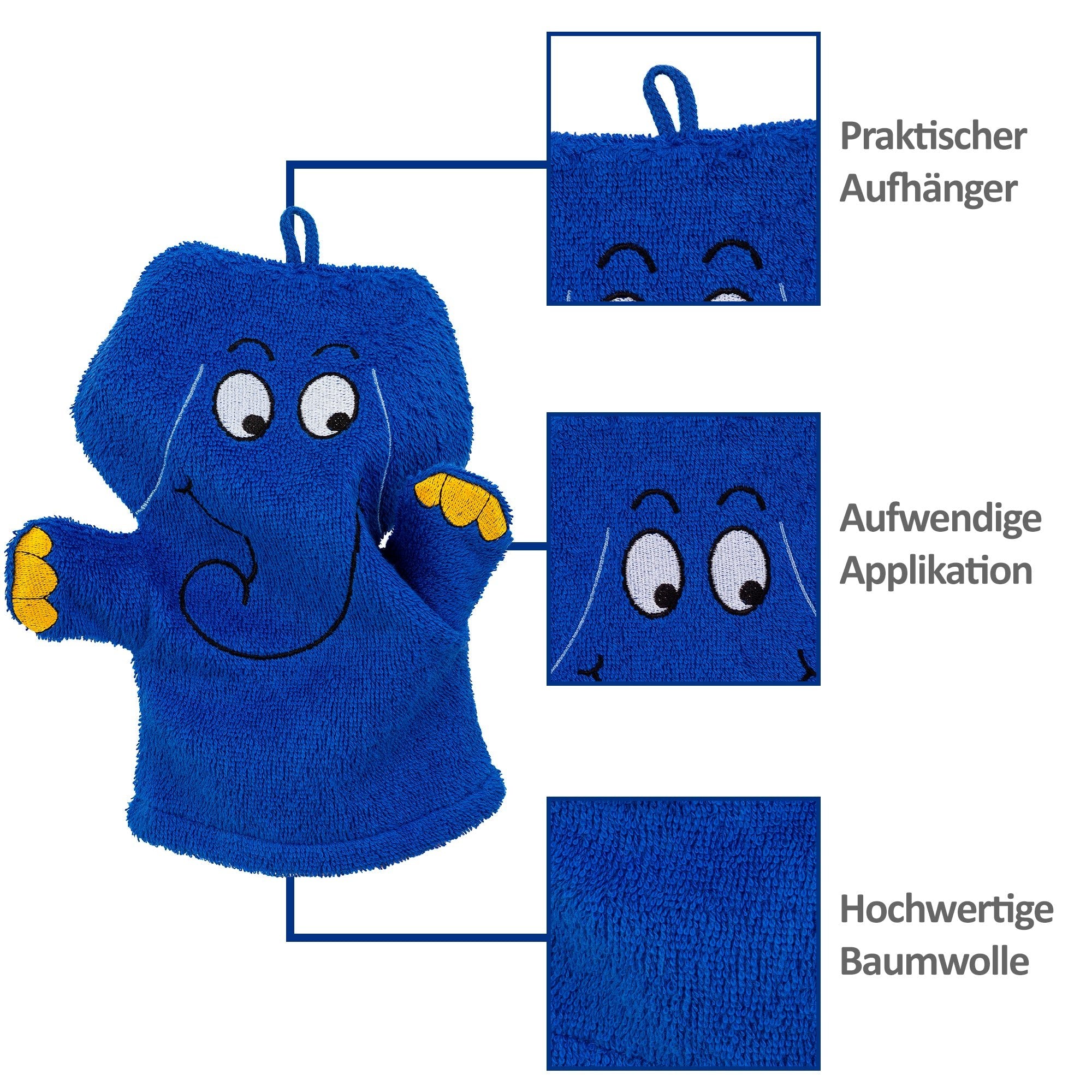 Waschhandschuh blauer Elefant - Smithy