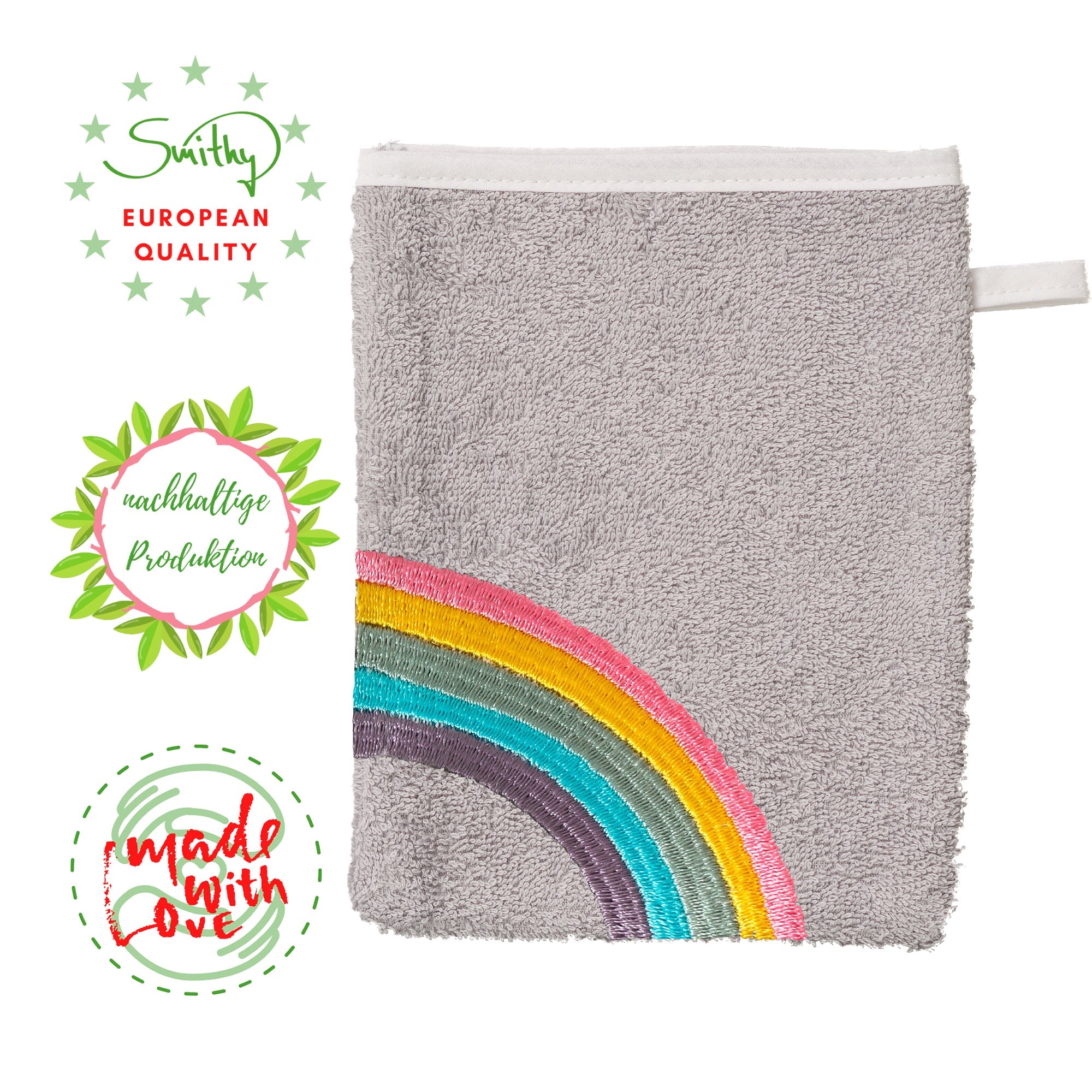 Waschhandschuh Regenbogen, grau - Smithy