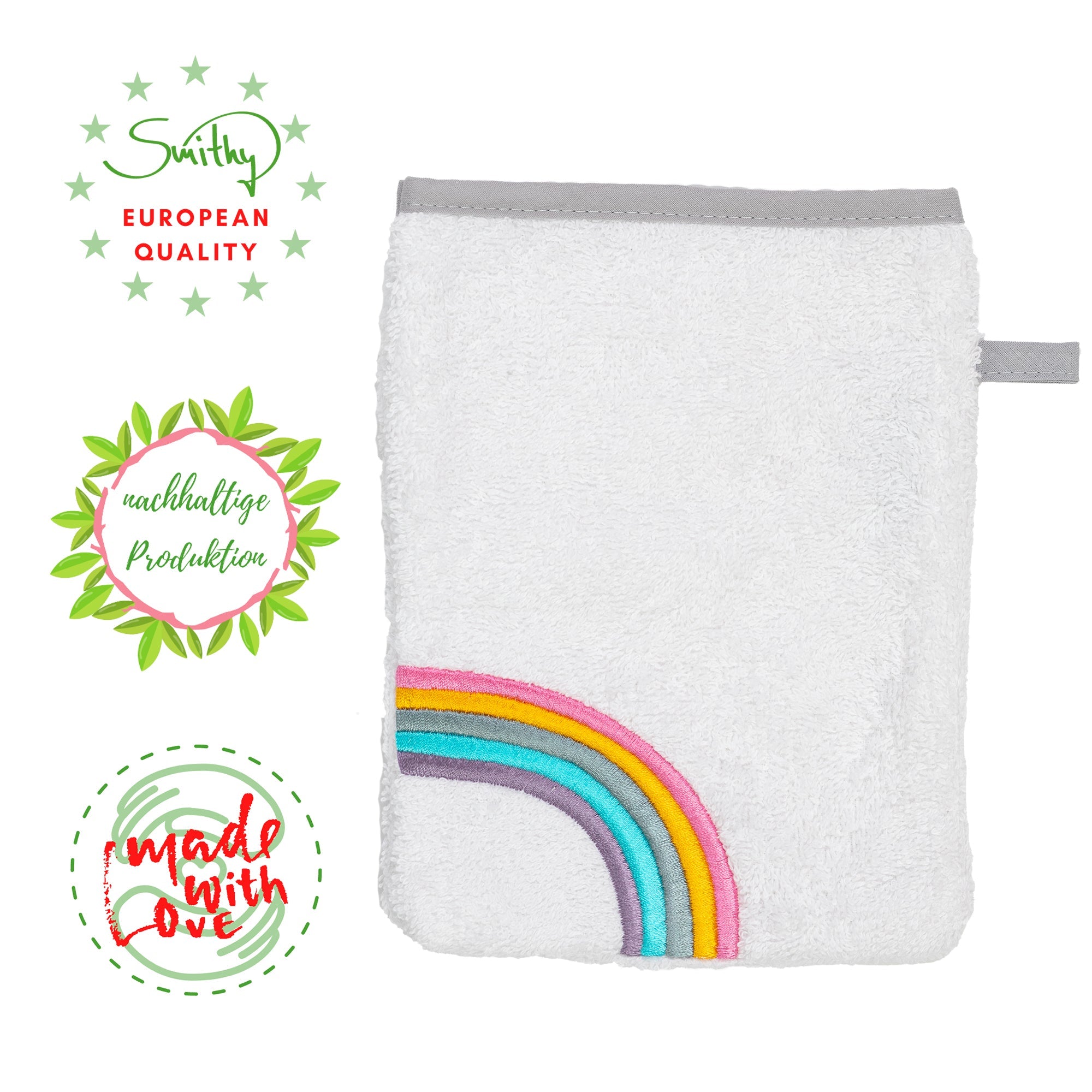Waschhandschuh Regenbogen, weiß - Smithy