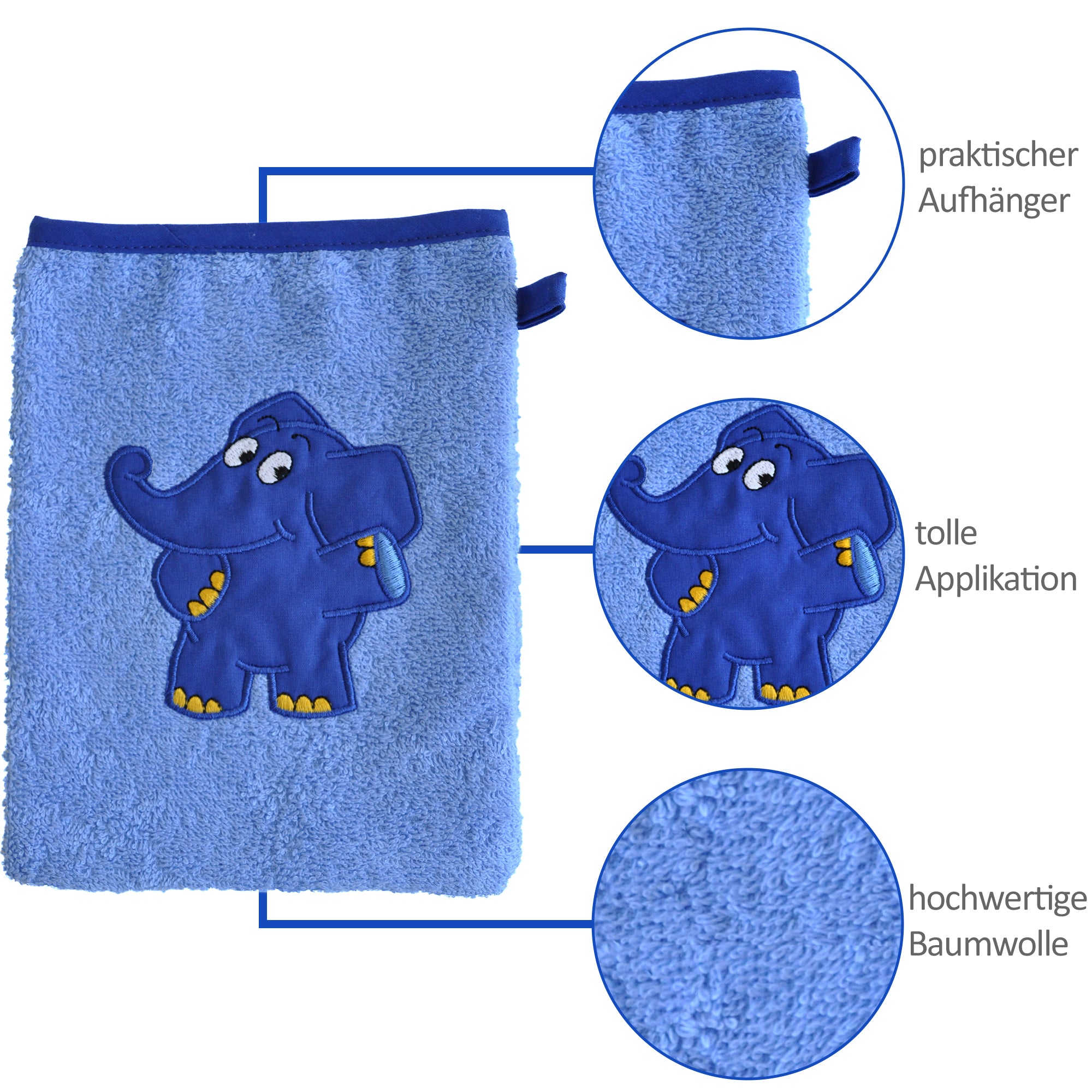 Waschhandschuh mit dem blauen Elefanten