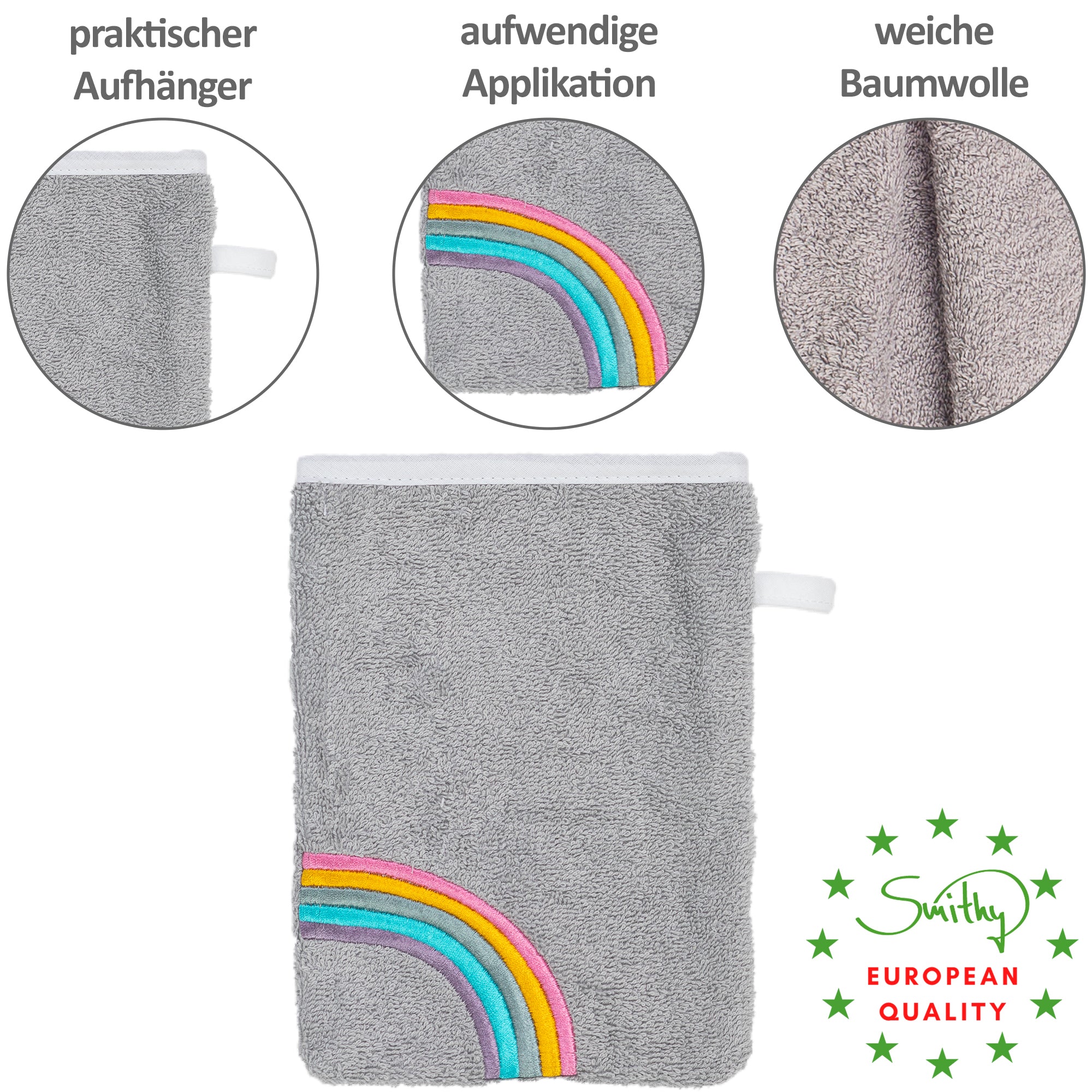 Waschhandschuh Regenbogen, grau