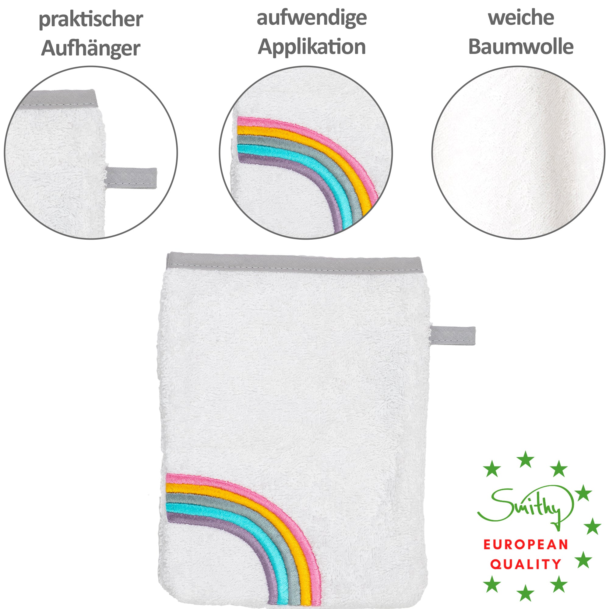 Waschhandschuh Regenbogen, weiß