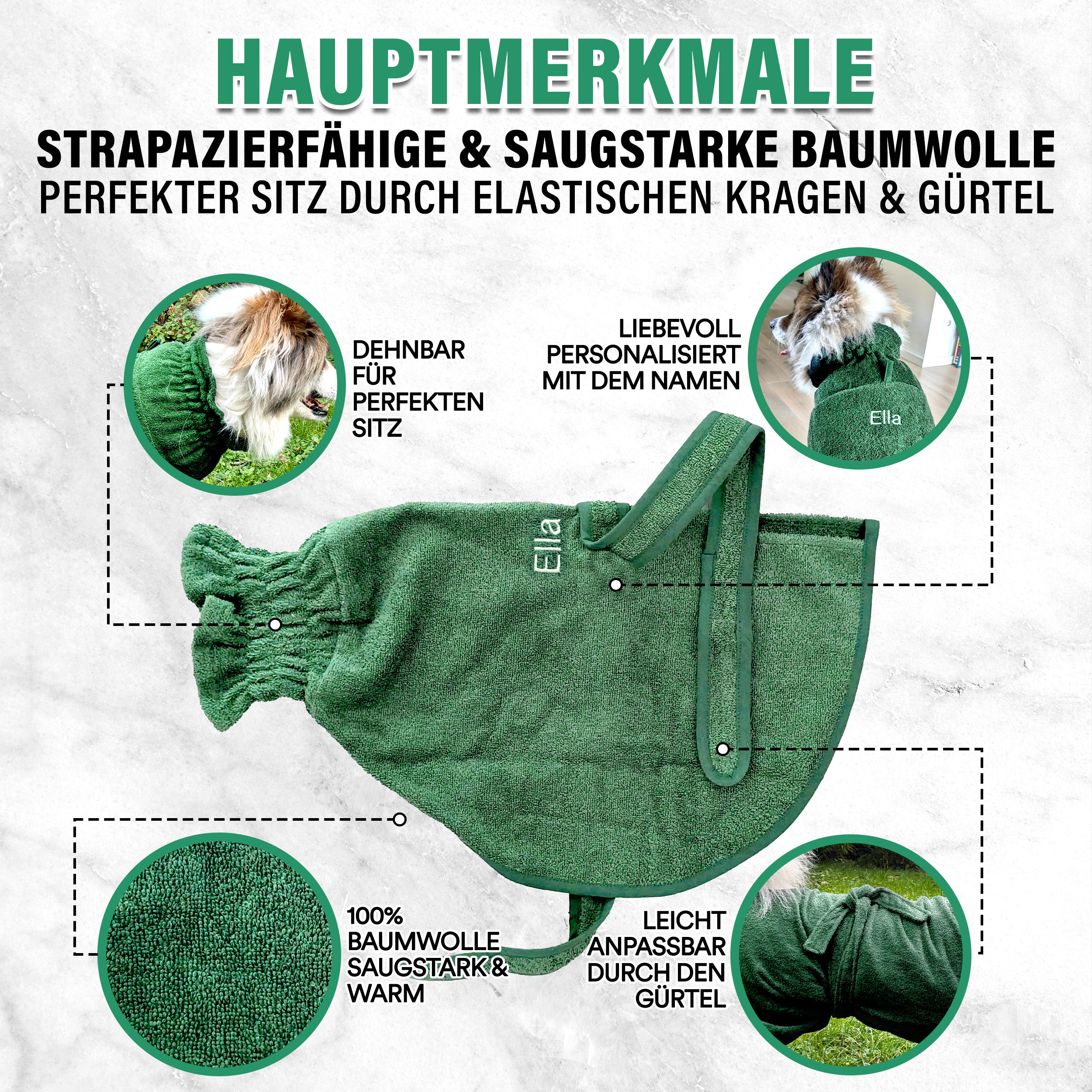 Hundebademantel mit Namen bestickt