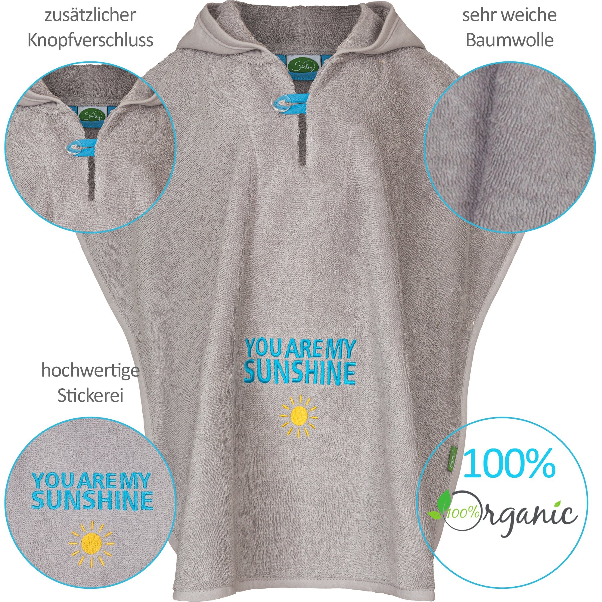 Badeponcho "sunshine" BIO - Baumwolle, grau - Smithy