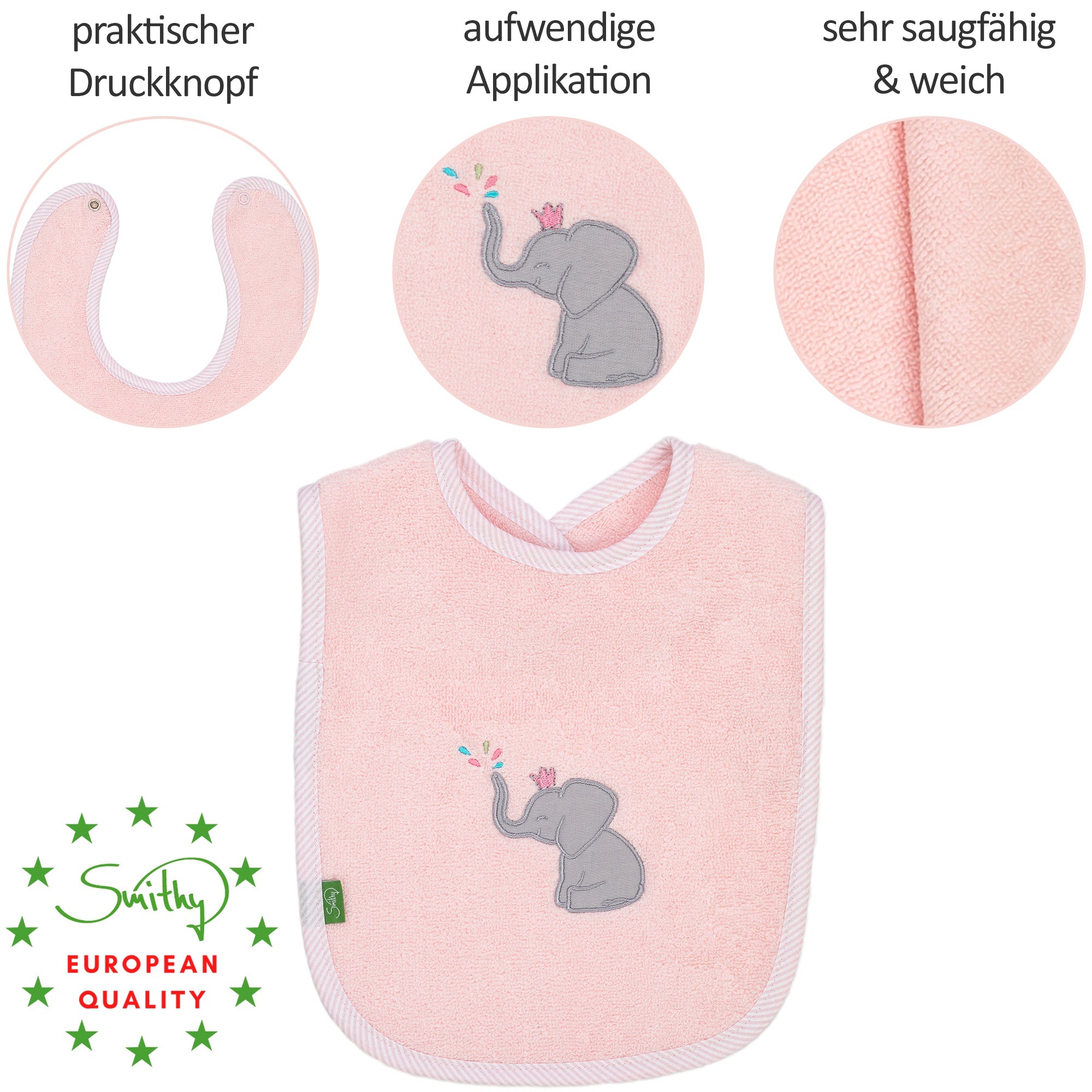 Set 3 - tlg. Elefant mit Kapuzenhandtuch, Waschhandschuh, Lätzchen - Smithy