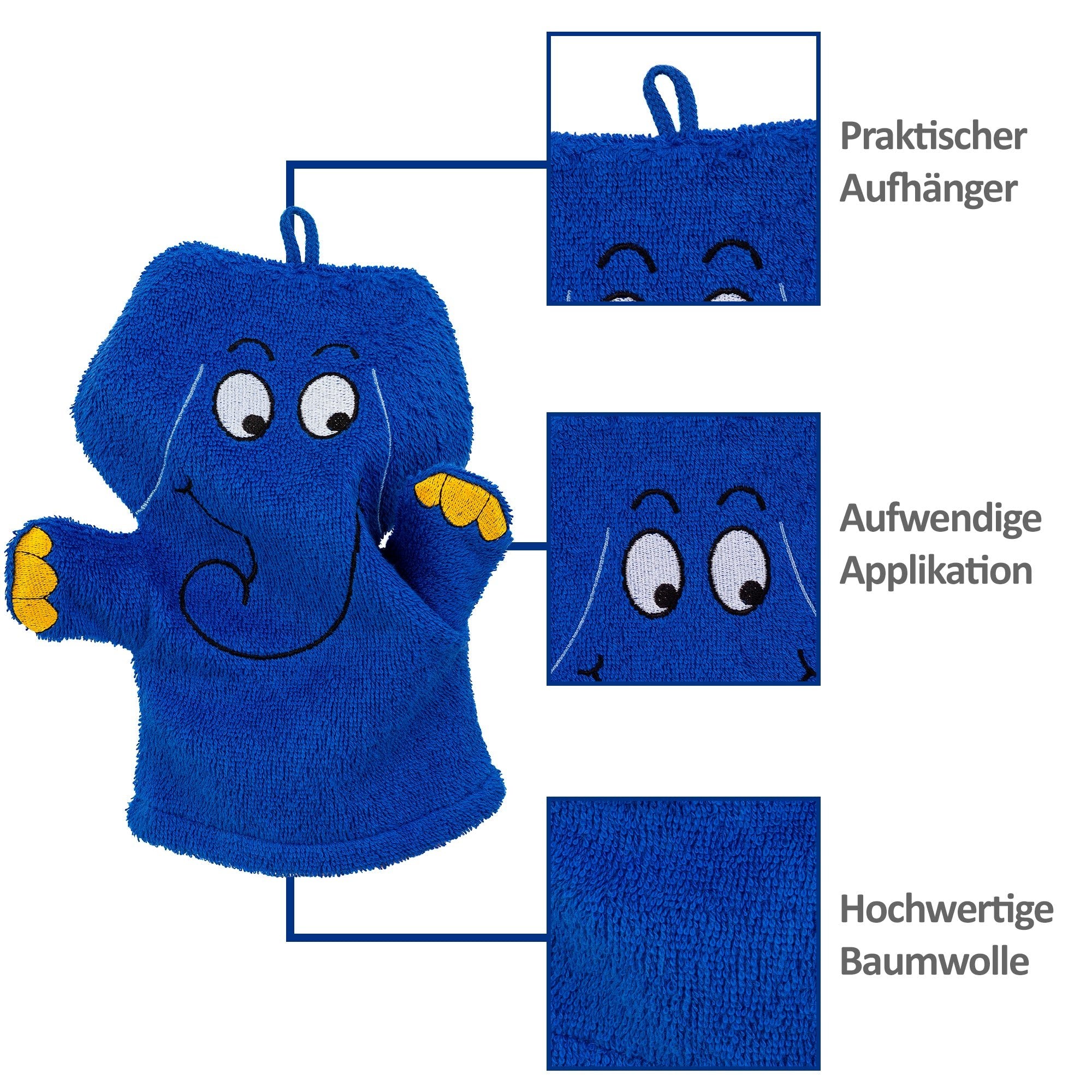 Waschhandschuh blauer Elefant - Smithy