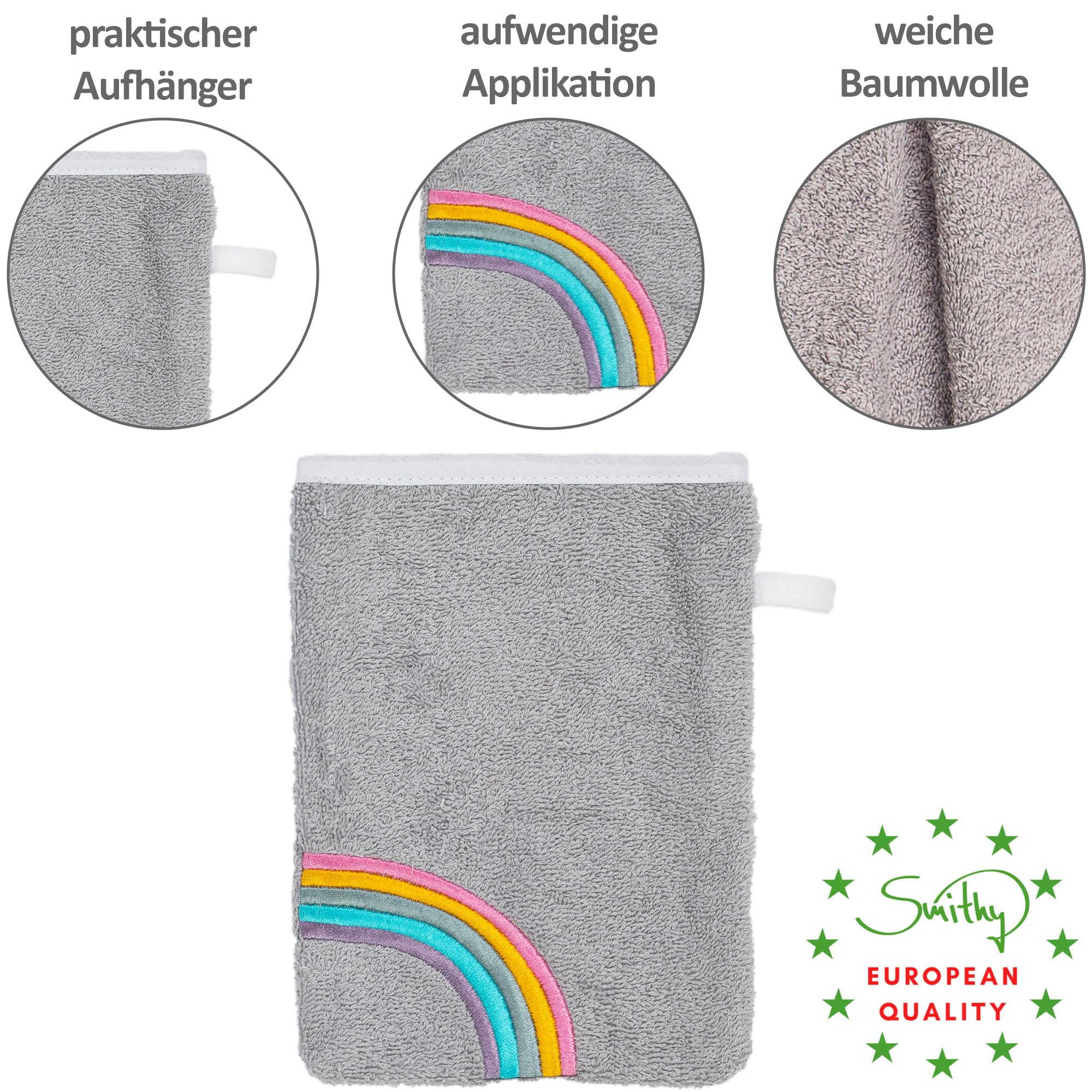 Waschhandschuh Regenbogen, grau - Smithy