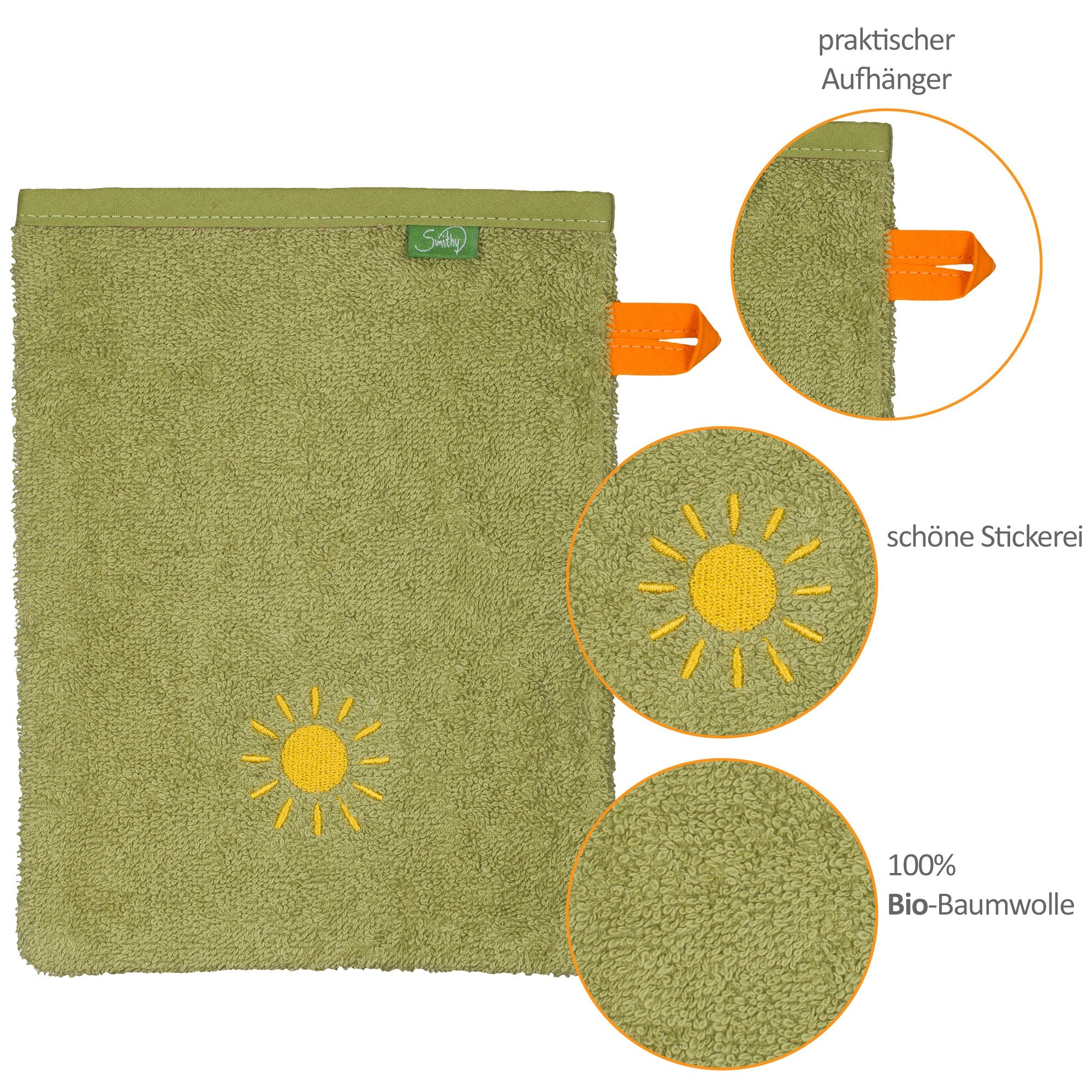 Waschlappen "sunshine", BIO - Baumwolle, moos - Smithy